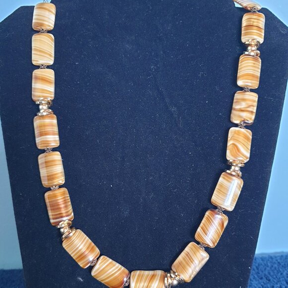 Amazing Vintage Art Deco Brown Agate Glass Beaded Hand Knotted Necklace - Picture 5 of 11